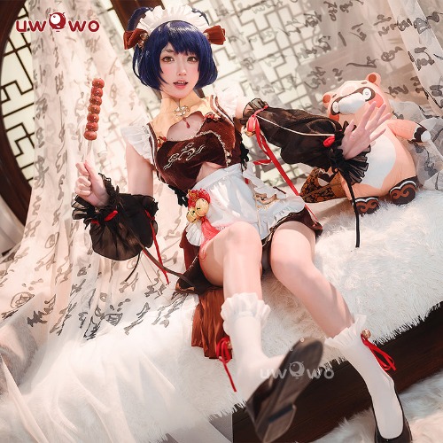 【In Stock】Exclusive authorization Uwowo Game Genshin Impact Fanart Xiangling Maid Ver Cosplay Costume | 【In Stock】S