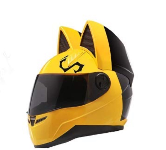Full Face Motorcycle Street Helmet Cat Helmet with Ears Neko Cat Ears Helmet - Medium - yellow