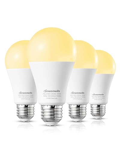 DEWENWILS 4-Pack A19 LED Light Bulb, 1500LM, 3000K Soft Warm Light Bulb, Energy Saving 14W(100W Equivalent) LED Bulb, E26 Medium Screw Base, Non Dimmable, UL Listed - 3000k Soft White