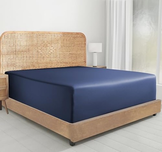 California Design Den 100% Organic Cotton Fitted Sheet Navy Blue Full, Deep Pocket Cotton Percale Fitted Sheet Full, GOTS Certified, 1 Pc Deep Pocket Full Size Fitted Sheet Only (Navy Blue) - Full - Navy Blue