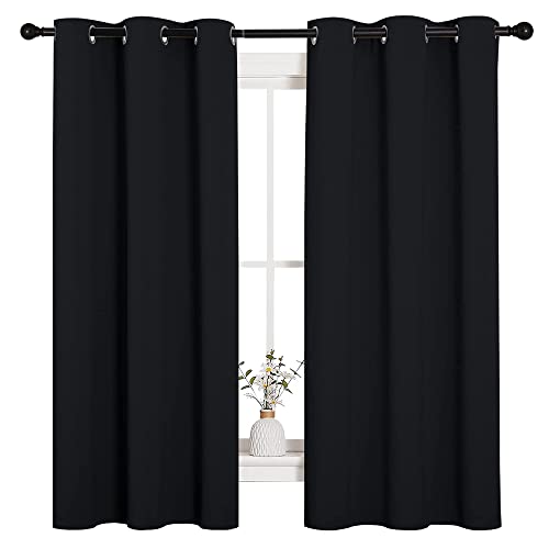 NICETOWN Halloween Pitch Black Solid Thermal Insulated Grommet Blackout Curtains/Drapes for Bedroom Window (2 Panels, 42 inches Wide by 63 inches Long, Black) - 42 in x 63 in (W x L) - Black