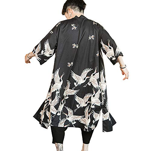 HAORUN Japanese Coat Loose Yukata Outwear Long Tops Vintage - XX-Large - Black