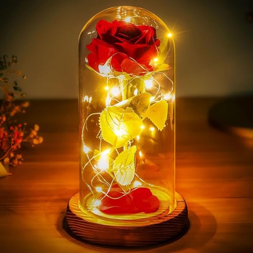 Valentines Day Gifts for Her - Rose in Glass Dome Beauty and The Beast Rose - Rose in a Glass Mom Gifts Birthday Gifts Wedding Anniversary Decorations - Glass Rose | Rose with Dome | Rose Glass Dome - Rose Dome (Most Popular)