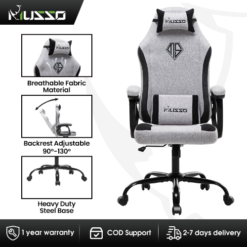MUSSO Navigator Series Model 2，Fabric Computer Chair With Lumber and Head Support, Ergonomic Gaming Chair, Adjustable Swivel Office Chair
