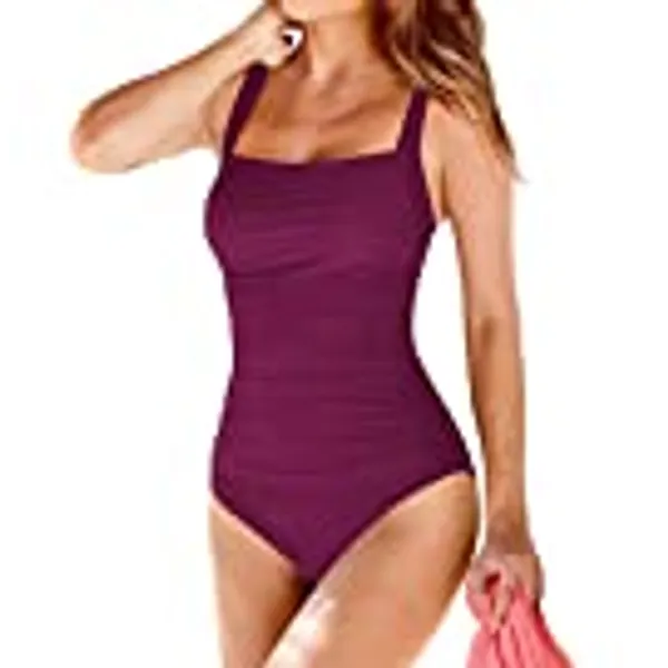 Upopby Women's Vintage Padded Push up One Piece Swimsuits Tummy Control Bathing Suits Plus Size Swimwear