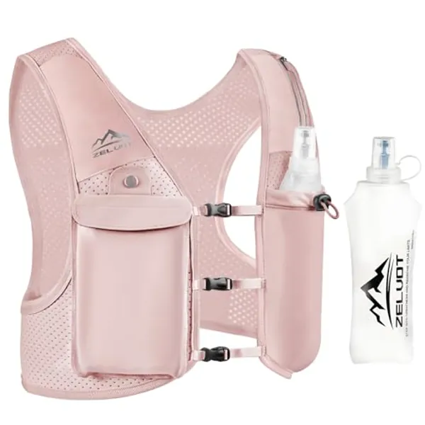 Zelvot Running Vest for Women Men, USA Original Patent, Adjustable Chest Straps Running Hydration Vest with 500ml Soft Flask, Breathable Reflective Running Vest for Trail Running Hiking