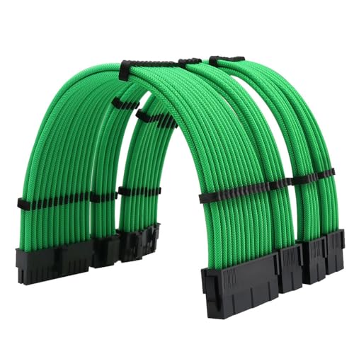SAMA 5Pcs Green Extension Cable Set Male to Female 24PIN Motherboard 4+4Pinx2 CPU EPS 6+2Pinx2 GPU PCI-E Cable 300mm Extension Kit - green