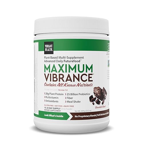 Vibrant Health, Maximum Vibrance, Complete Vegan Meal Shake with Plant-Based Protein, Chocolate Chunk, 15 Servings - Chocolate Chunk - 25.64 Ounce (Pack of 1)