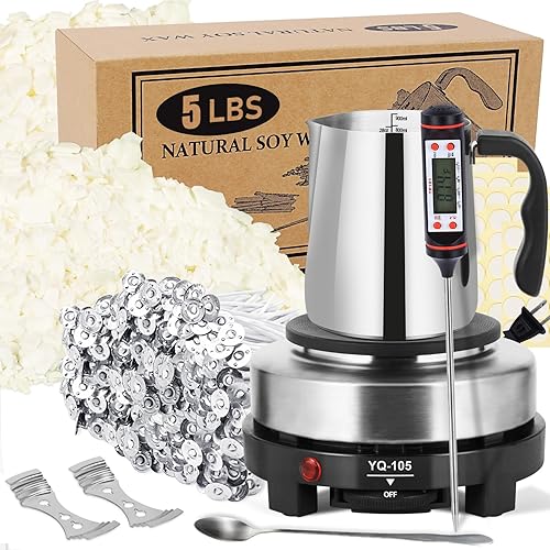 Candle Making Kit with Wax Melter, Natural Candle Wax for Candle Making - DIY Candle Making Supplies , Including 5lbs Soy Wax Flakes, Melting Pot, Electric Stove,Candle Kit for Adults, Beginnner - black kit-5lb - 32 oz