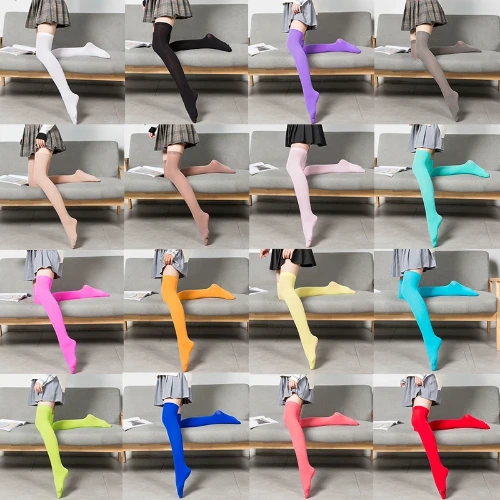 Calze elastiche Calze di velluto Calze sopra il ginocchio Calze da tentazione di colore solido studenti alti 1 paio di Calze lunghe alla coscia calde - AliExpress 