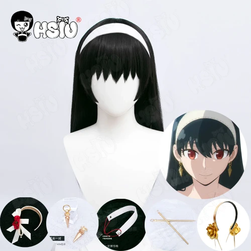 Yor Forger parrucca Cosplay Anime SPY FAMILY parrucca sintetica in fibra Cosplay milwauhsiu milwauorecchini a forcina per capelli lunghi neri armi Cosplay - AliExpress 