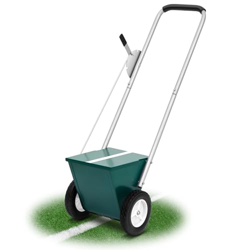 PullCrease 25 Pound Capacity Baseball and Softball Field Dry Line Chalker, Wheeled Heavy Duty Steel Infield Dry Line Marker Machine, Standard Athletic Field Chalk Line Machine 2" to 4" Lines - 25 Pound Capacity - Green