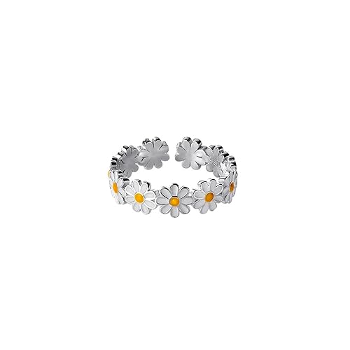 Cute Daisy Flower Open Statement Rings Sterling Silver 925 Adjustable Sunflower Wedding Engagement Ring Toe Ring Finger Band Eternity Dainty Jewelry Gifts for Women Girls