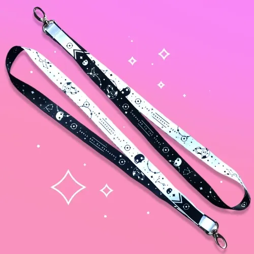 Azem inspired lanyard with clasp | FFXIV the fourteenth seat accessory | Black and white | Fantasy aesthetic