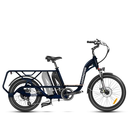 ADDMOTOR Electric Bike, 750W 105Mile/210Mile Electric Bike for Adult, 48V 20AH/40AH Dual Battery System UL Certified, GRAOOPRO Electric Bicycle with Passenger Seat, 24MPH Cargo Ebike, 450LBS - Dark Blue NEW - Dual Battery