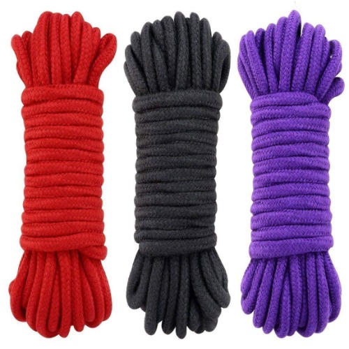 BDSM Shibari Bondage Rope Restraint Kit for Sex | 3 x PC 96 Feet Black Red & Purple Soft Adult Sex Toy | Fetish Things for Women Men + Couples | Bondageromance Restraining Handcuff Equipment Set - 