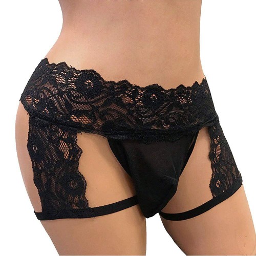 Mens Lace Panties Sexy Underwear Boxer Briefs Pouch Underwear Lingerie for Men Bikini Briefs Sissy Pouch Crossdress Panties - Medium