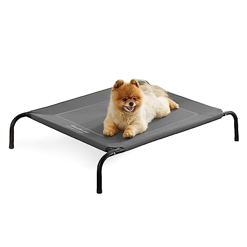Bedsure Small Elevated Cooling Outdoor Dog Bed - Raised Dog Cots Beds for Small Dogs, Portable Indoor & Outdoor Pet Hammock Bed with Skid-Resistant Feet, Frame with Breathable Mesh, Grey, 35 inches - 34.3"L x 21.8"W x 8.0"Th - Grey