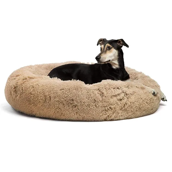 Best Friends by Sheri The Original Calming Donut Cat and Dog Bed in Lux Fur, Machine Washable, High Bolster, Multiple Sizes S-XL - Shag Taupe Large 36" x 36" Bed Only
