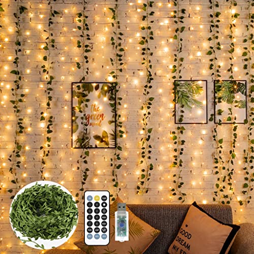 Twinkle Fairy Lights with Artificial Vines - 66ft LED String Lights for Boho Room Decor and Weddings - 66FT Lights with Vines