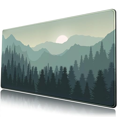 Forest Desk Mat Green Big XXL Mouse Pad Extended Large Gaming Mousepad Sunset Mountains Landscape Nature Desk Pad Keyboard Pad Mouse Mat Deskmat Computer Desktop Mat Deskpad 31.5x15.7 in - A Green Forest