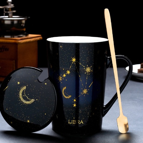 Zodiac Constellations Mug Gift Set with Spoon and Lid - Libra