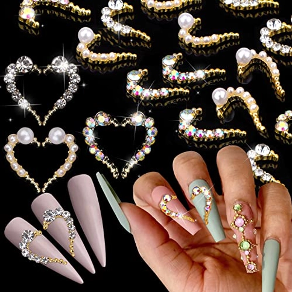 30 Stück Nail Art Strasssteine, EBANKU 3D Herz Nail Art Charms Strass für Nail Art Dekoration, 15 Paar Herz Nagel Strass Schmuck für DIY Frauen Mädchen Maniküre Dekor (3 Stile)