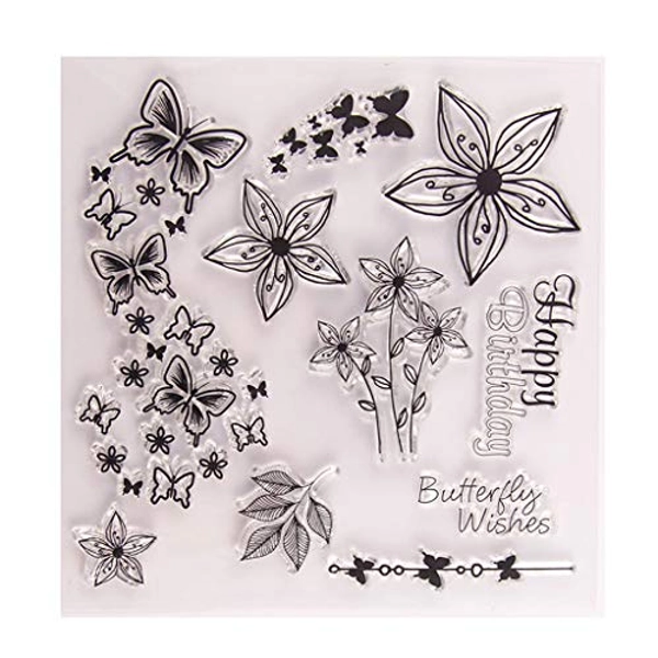 Xurgm Silikonstempel Set - Schmetterling und Blume Motive - Clear Stamps DIY Handwerk Scrapbooking Dekorieren