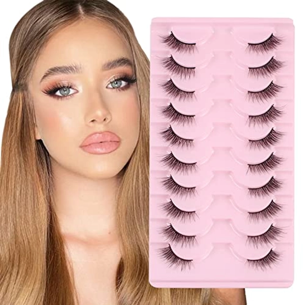 Parriparri Halbe Wimpern 10 Paar Falsche Wimpern Cateye Natürliche 3D Cat Eye Lashes Leicht Küstliche Wimpern Wiederverwendbare Fake Lashes Natural Look