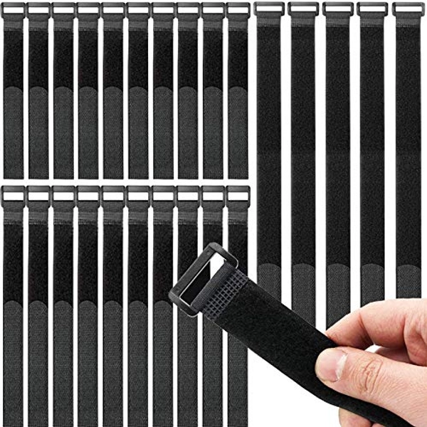 Honyear 25 Stück wiederverwendbare Klett-Kabelbinder, kabelbinder Klettverschluss, 3 verschiedene Längen, universell einsetzbar, schwarz