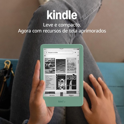 Novo Kindle (16 GB - modelo 2024) - Leve e compacto, com tela antirreflexo, trocas de página mais rápidas, luz frontal ajustável e bateria de longa duração - Cor Verde - Verde