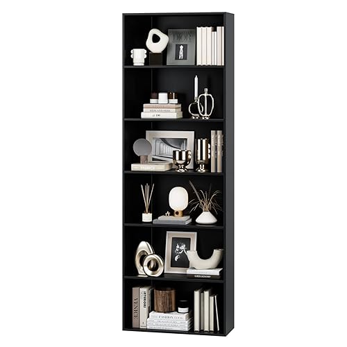 FOTOSOK 6-Tier Open Bookcase and Bookshelf, Freestanding Display Storage Shelves Tall Bookcase for Bedroom, Living Room and Office, Black - Black