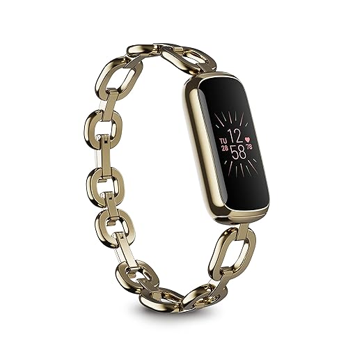 Fitbit Luxe Special Edition Fitness and Wellness Tracker, Gorjana Soft Gold Stainless Steel Parker Link Bracelet, One Size (S & L Peony Classic Bands Included) - Gold - Tracker
