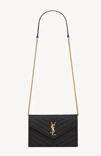 YSL - cassandre envelope chain wallet in grain de poudre leather