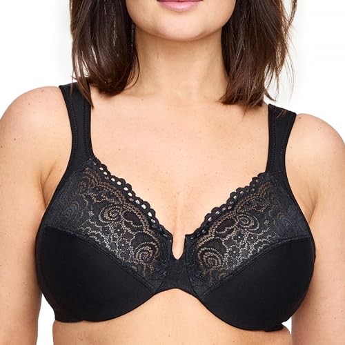 Glamorise Women's Plus Size Low Cut Wonderwire Lace Bra Underwire #1240 - 42F - Black