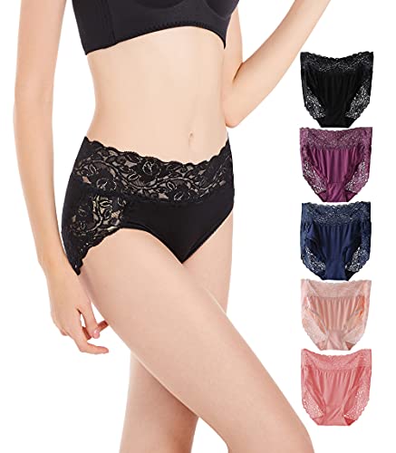 MACUFIEVI Women’s Plus Size Underwear, Ladies Sexy Lace High Waisted Panties, Soft Full Breathable Briefs For Women 5-Pack - XX-Large - Multicolor