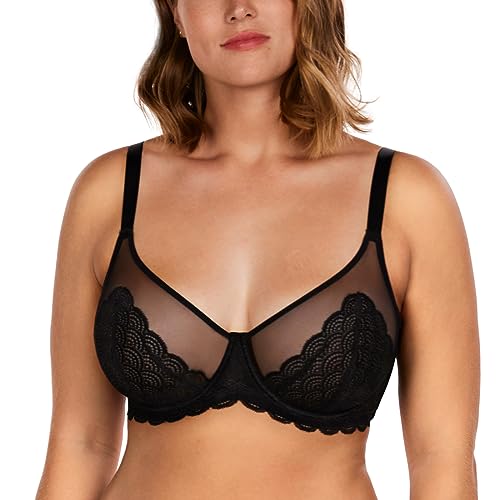 HSIA Minimizer Bra for Women - Plus Size Lace Bra Womans Full Coverage Bras Unlined Underwire Bra for Heavy Breast - 42DDD - Black