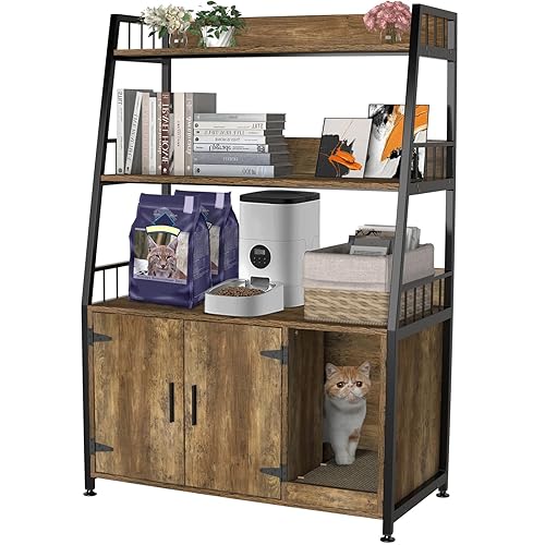 GDLF Large Hidden Cat Litter Box Enclosure Furniture with Shelf Wood Sturdy Cat Washroom Storage with Scratch, Light Brown - Light Brown - Large