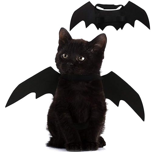 Pet Cat Bat Wings for Halloween Party Decoration, Puppy Collar Leads Cosplay Bat Costume,Cute Puppy Cat Dress Up Accessories - Black