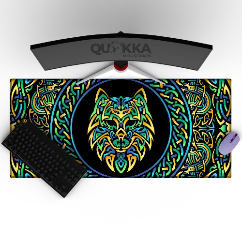 Celtic Wolf Circle Design Mousepad Deskmat - 70x40cm / 3mm / Black Stitched