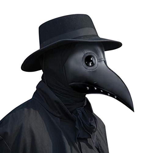 Gothic Steampunk Beak Mask PU Leather Bird Raven Jackdaw Full Face Mask Medieval Halloween Costume Props - Style A-black Mask