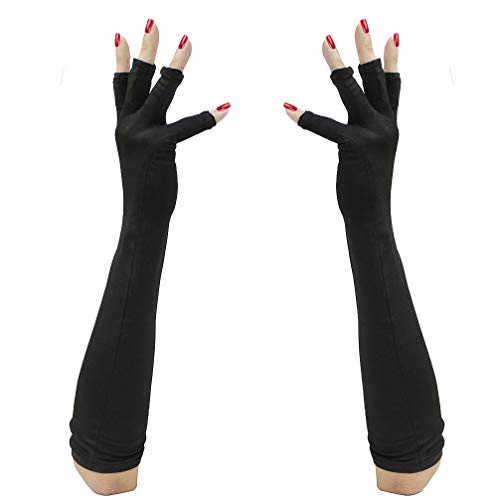 Luwint Elegant Long Fingerless Gloves - UV Protection Nails Gloves for Gel Manicures - Black