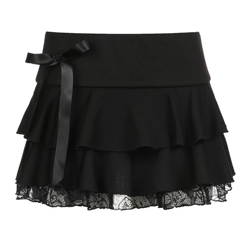 Black Dark Academia Lace A-line Mini Skirt - black / M