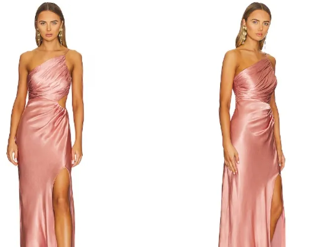 antique rose La Lune Asymmetrical Gathered Maxi Dress