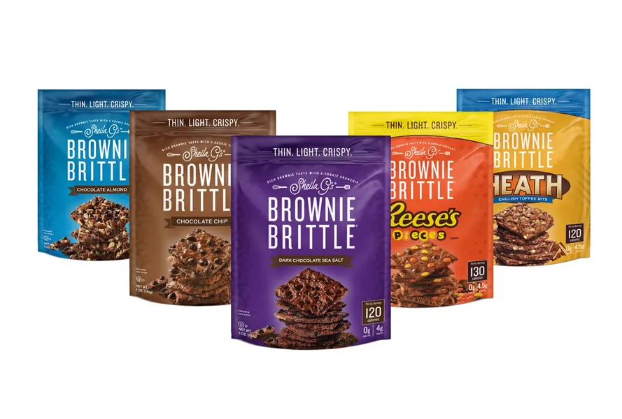 Brownie Brittle Sampler Variety Pack - Thin Light Crispy Low Calorie Snack - 5 Oz, Pack of 5, In Sanisco Packaging - 
