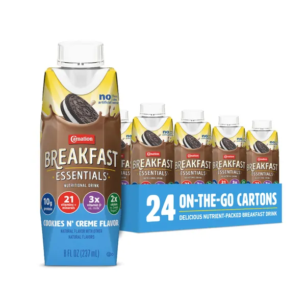 Carnation Breakfast Essentials Ready-to-Drink, Cookies n' Creme, 8 FL OZ Carton (Pack of 24) - Cookies N Crème