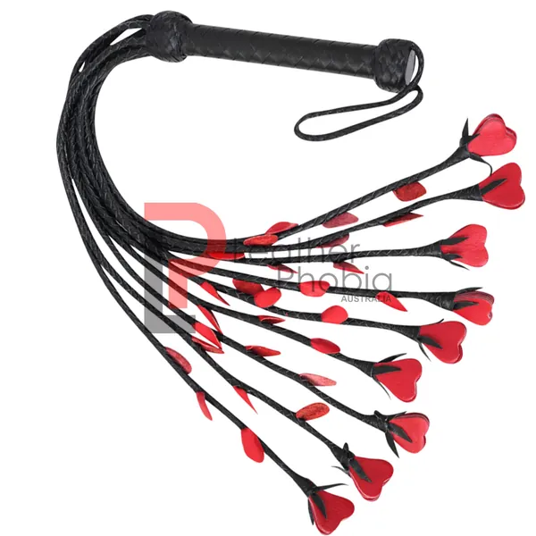 Genuine Cow Hide Leather Rose Flogger Red roses Spanking Flogger Fully Handmade Heavy Duty Flogger Whip