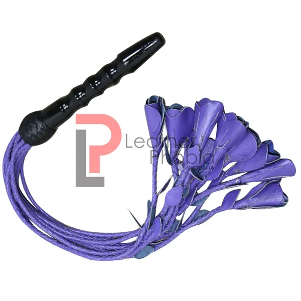 Genuine Cow Hide Leather Flogger 9 pieces flowers tails Fully Handmade Purple Braided Tails and Superior Grip Black Handle