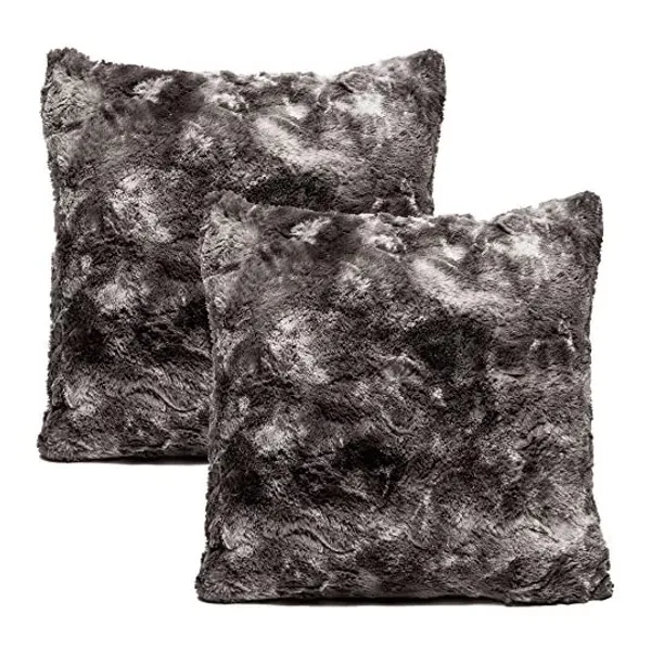 
                            Chanasya Super Soft Fuzzy Faux Fur Cozy Warm Fluffy Dark Gray Fur Throw Pillow Cover Pillow Sham -Charcoal Gray Pillow Sham 18x18 Inches(Pillow Insert Not Included) Wavy Fur Pattern 2-Pack
                        