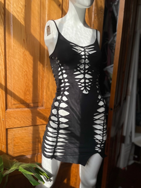 Custom lil black slit weave mini dress